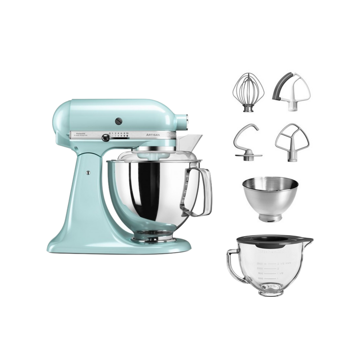 KitchenAid 4,8 L 5KSM175 Artisan Küchenmaschine Glasset mit Glasschüssel